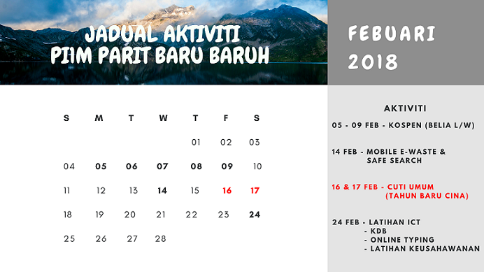jadual aktiviti feb 2018